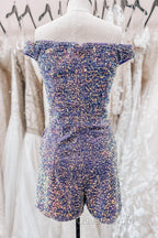 Dusty Sage Off-the-Shoulder Sequins Sheath Homecoming Romper