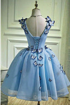 Elegant Butterfly Applique V Neck Sleeveless Short Homecoming Dress