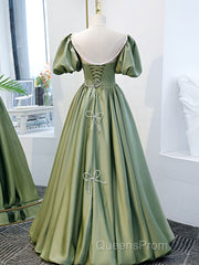 Simple Green Satin Long Evening Prom Dress, Green Evening Dress