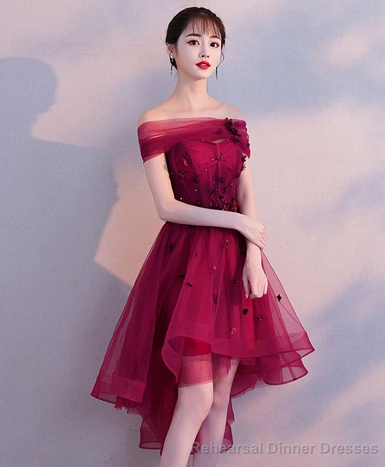 Burgundy Tulle Short Prom Dress Burgundy Homecoming Dress