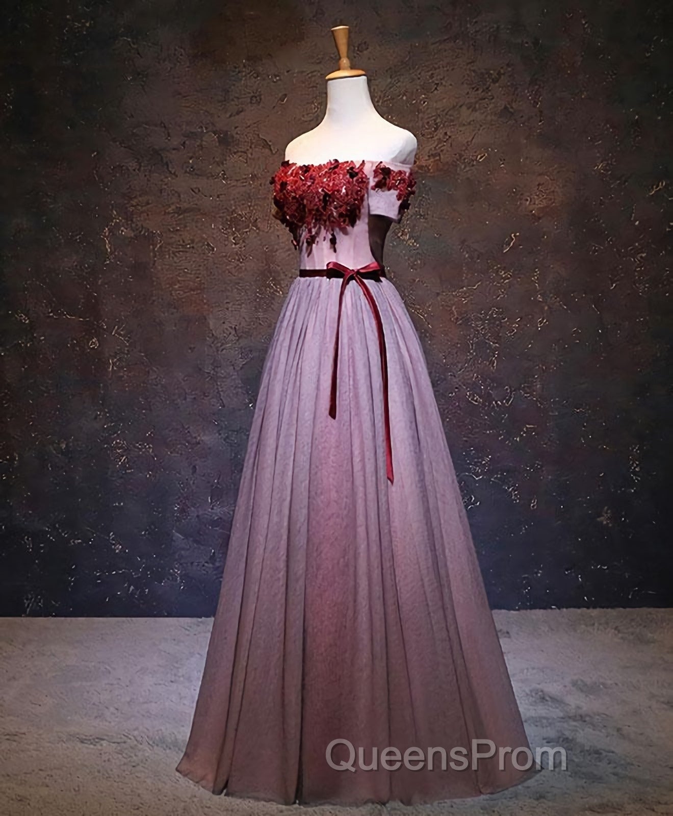 Pink Tulle Lace Applique Long Evening Prom Dress, Evening Dress Secondary image