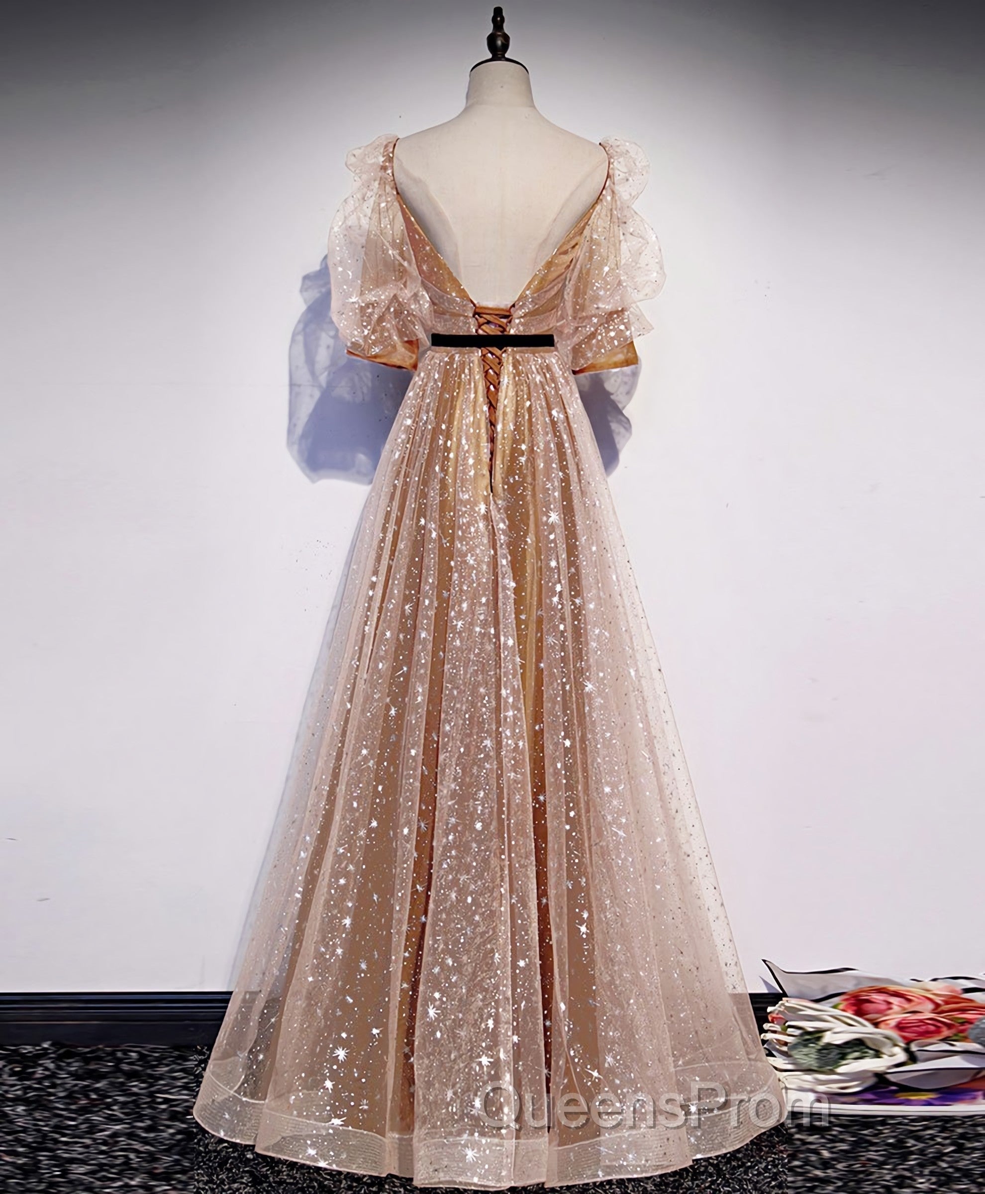 Champagne Sweetheart Tulle Long Evening Prom Dress, Tulle Formal Dress Secondary image