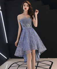 Blue Tulle High Low Prom Dress, Blue Homecoming Dress