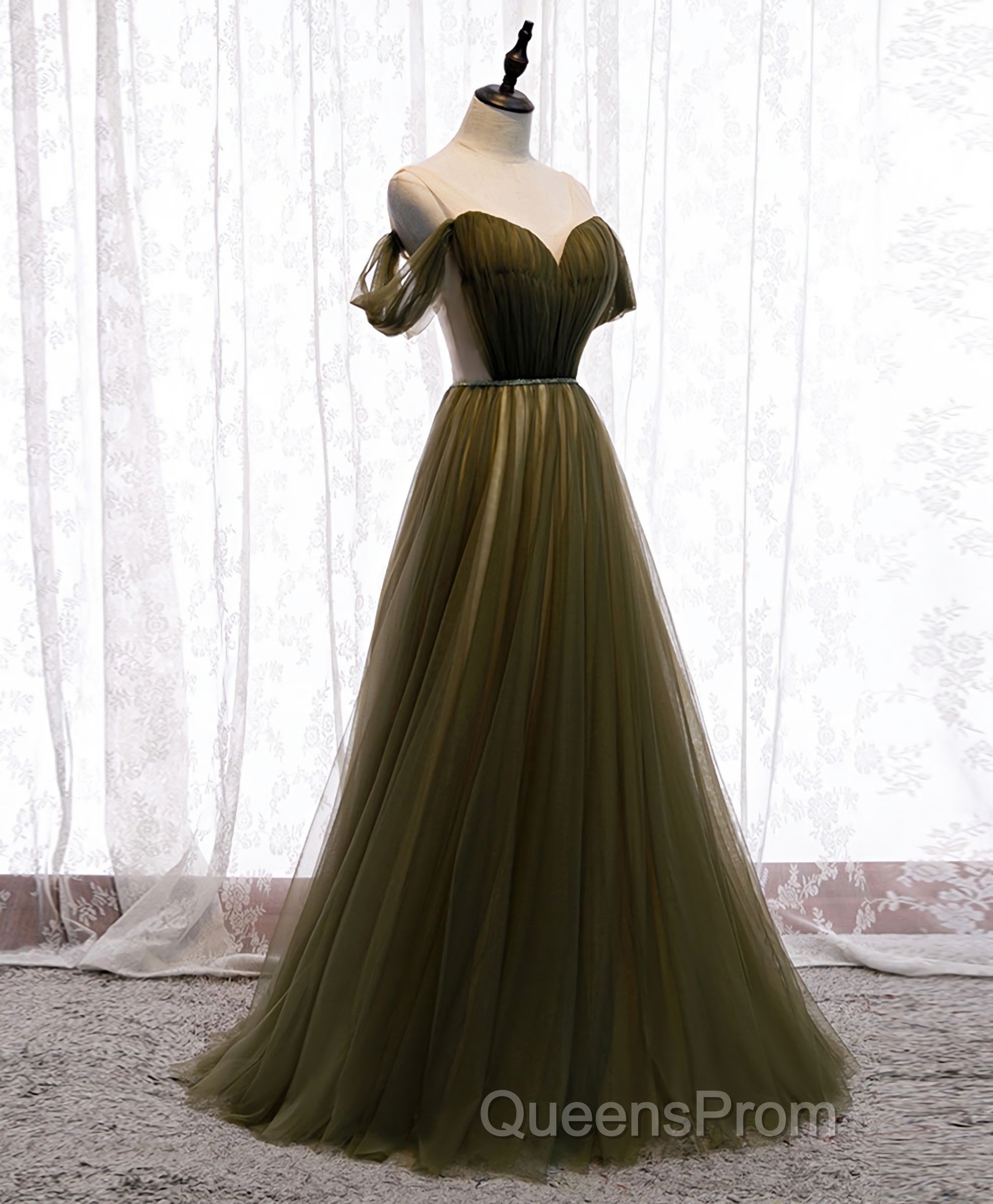 Simple Sweetheart Tulle Off Shoulder Long Evening Prom Dress, Tulle Formal Dress