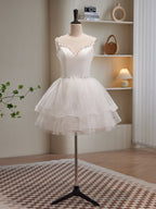 White Spaghetti Strap Tulle Short Prom Dress, Cute A-Line Party Dress