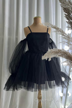 White Cold Shoulder Straps Puff Long Sleeves Homecoming Dress