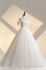 Ivory Tulle Off the Shoulder Formal Gown, Elegant A-Line Wedding Dress