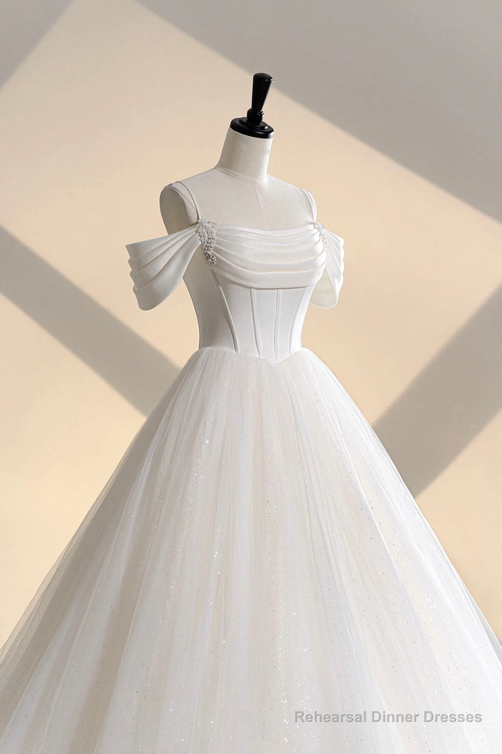 Ivory Tulle Off the Shoulder Formal Gown, Elegant A-Line Wedding Dress Secondary image