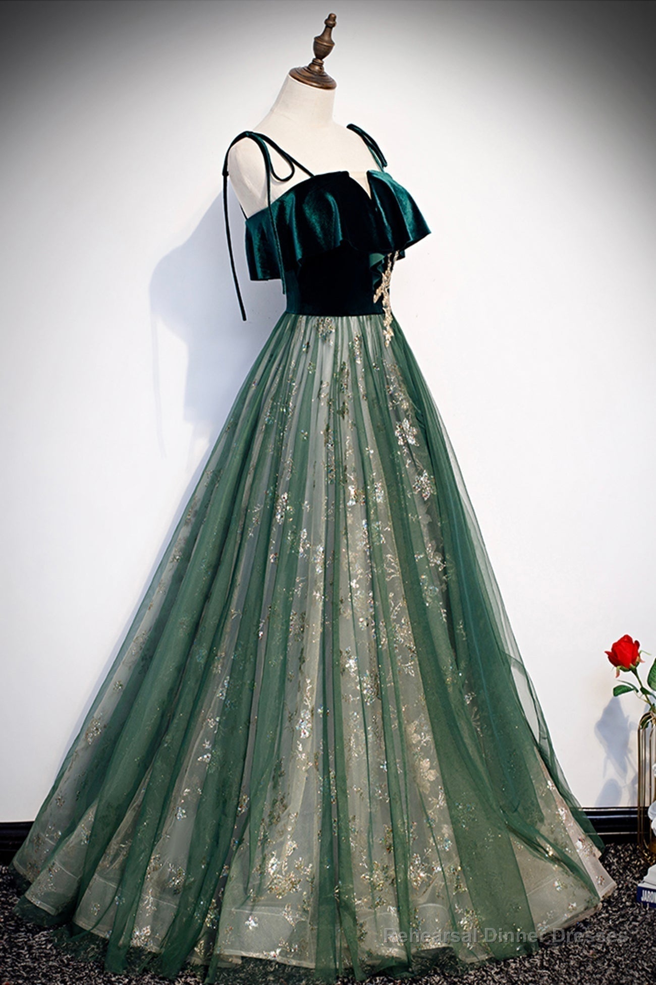 Green Velvet Long Prom Dresses, A-Line Evening Dresses Main image