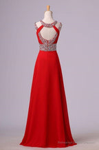 2025 Gorgeous Red Beading Open Back Chiffon Prom Dresses