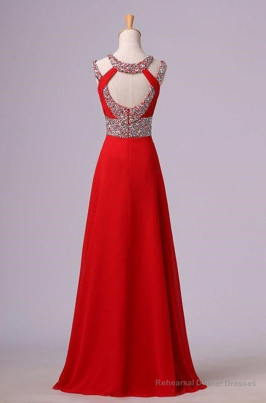 2025 Gorgeous Red Beading Open Back Chiffon Prom Dresses