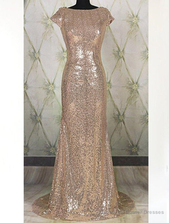 Floor-Length/Long Bateau Neck Column/Sheath Sequined Prom Dresses Secondary image