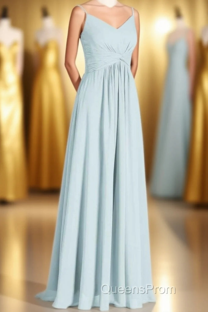 Mint Green Chiffon Twist Front A-Line Long Bridesmaid Dress Main image