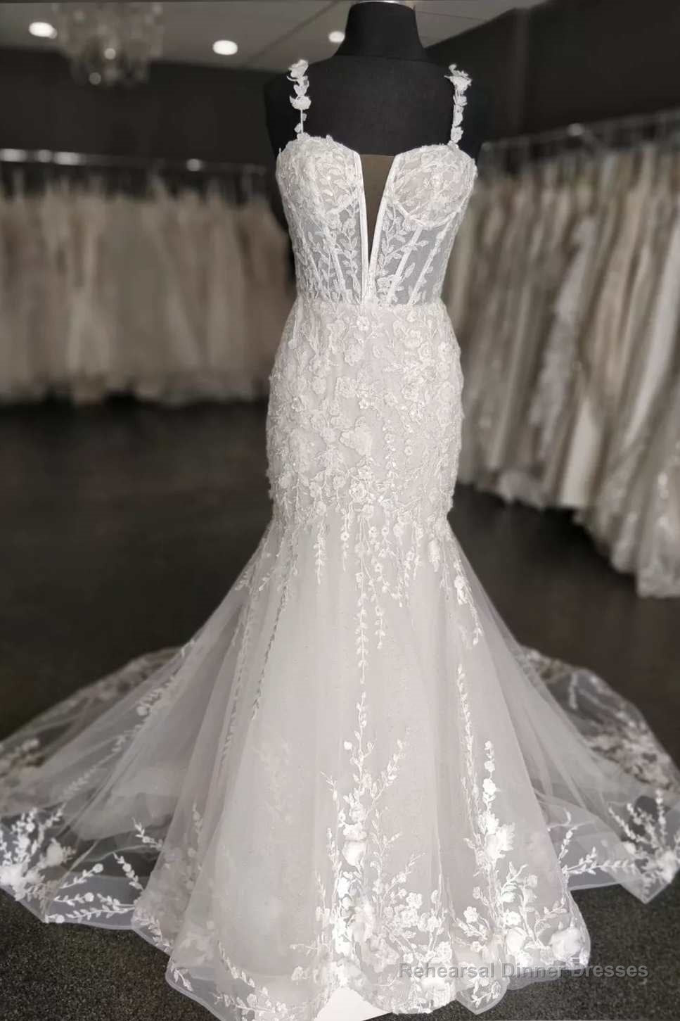 Mermaid White Floral Lace Sweetheart Long Wedding Dress Main image