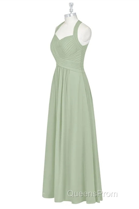 Sage Green Halter Backless A-Line Bridesmaid Dress