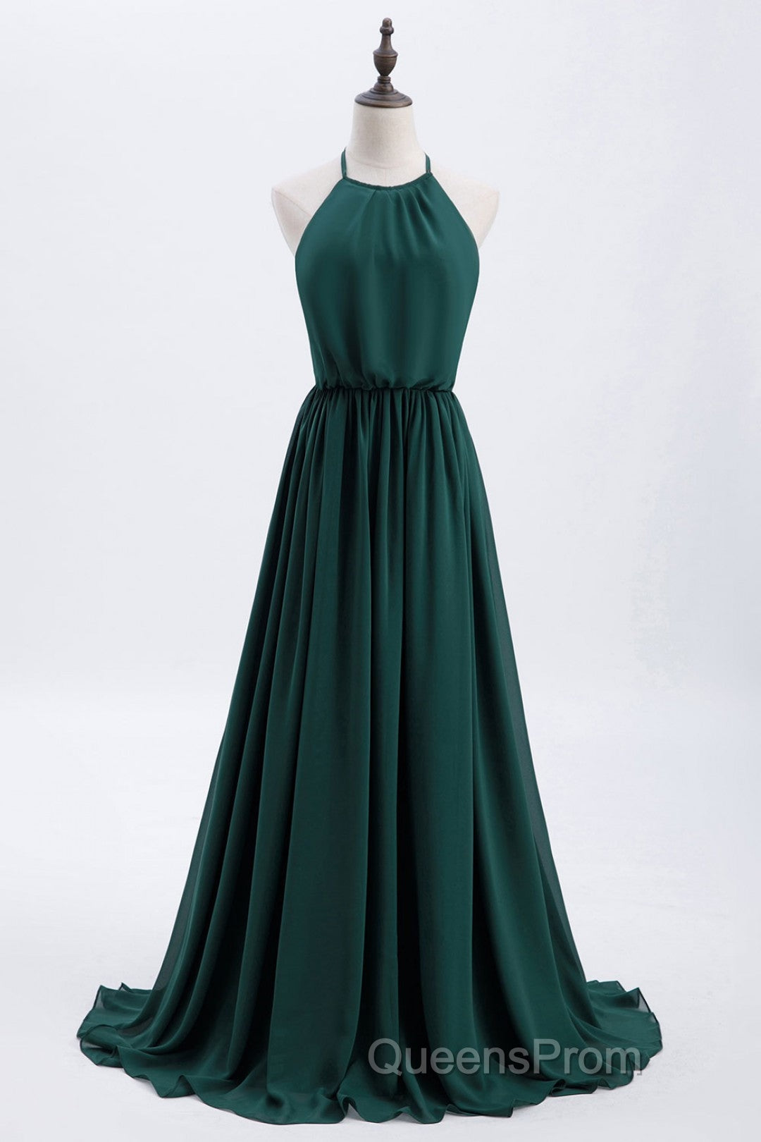 Hunter Green Halter Chiffon A-line Long Bridesmaid Dress