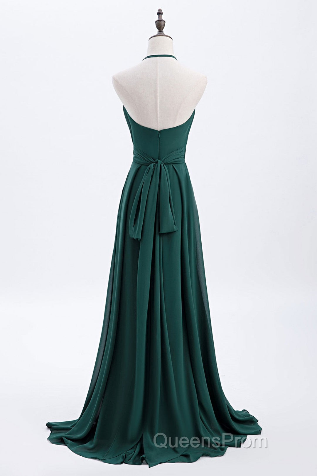 Hunter Green Halter Chiffon A-line Long Bridesmaid Dress Secondary image