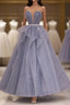 Purple Sweetheart Neck Tulle Sequin Long Evening Prom Dress, Tulle Formal Dress