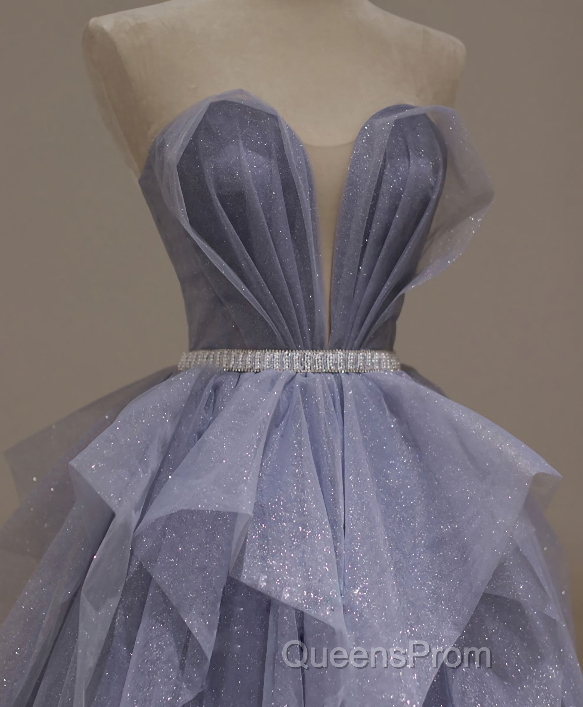 Purple Sweetheart Neck Tulle Sequin Long Evening Prom Dress, Tulle Formal Dress Secondary image