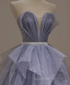 Purple Sweetheart Neck Tulle Sequin Long Evening Prom Dress, Tulle Formal Dress