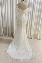 Ivory Mermaid Sequined Evening Prom Dress with Long Sleeves, Sparkly Long Party Dress