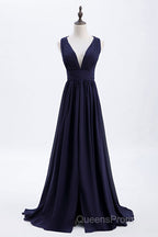 Empire Navy Blue Chiffon A-line Long Bridesmaid Dress