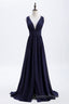 Empire Navy Blue Chiffon A-line Long Bridesmaid Dress