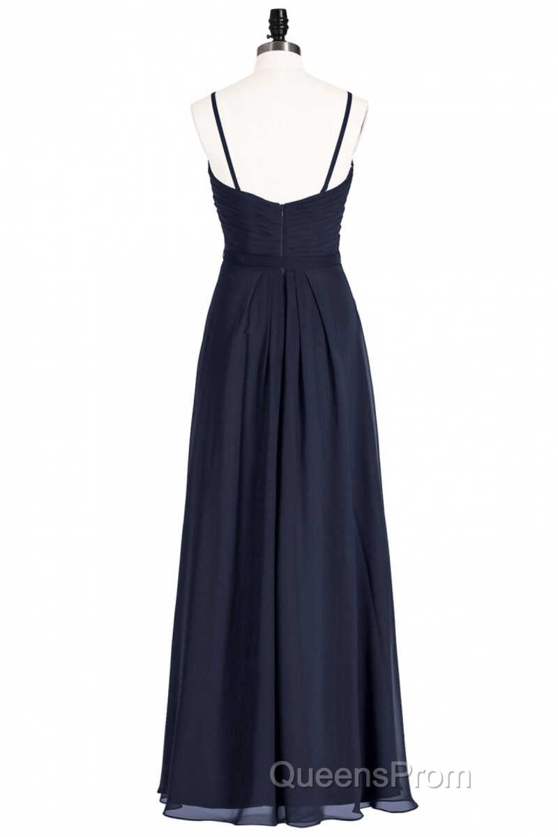 Black Chiffon Sweetheart Spaghetti Straps A-Line Long Bridesmaid Dress