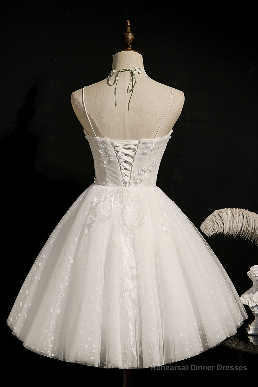 Ivory Spaghetti Straps Beaded Tulle Princess Homecoming Dresses Main image