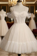 Cute Spaghetti Strap Tulle Short Homecoming Dress