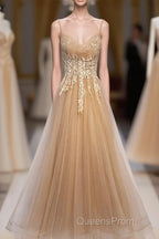 Champagne Tulle Lace Long Evening Prom Dress, Champagne Evening Dress, 9