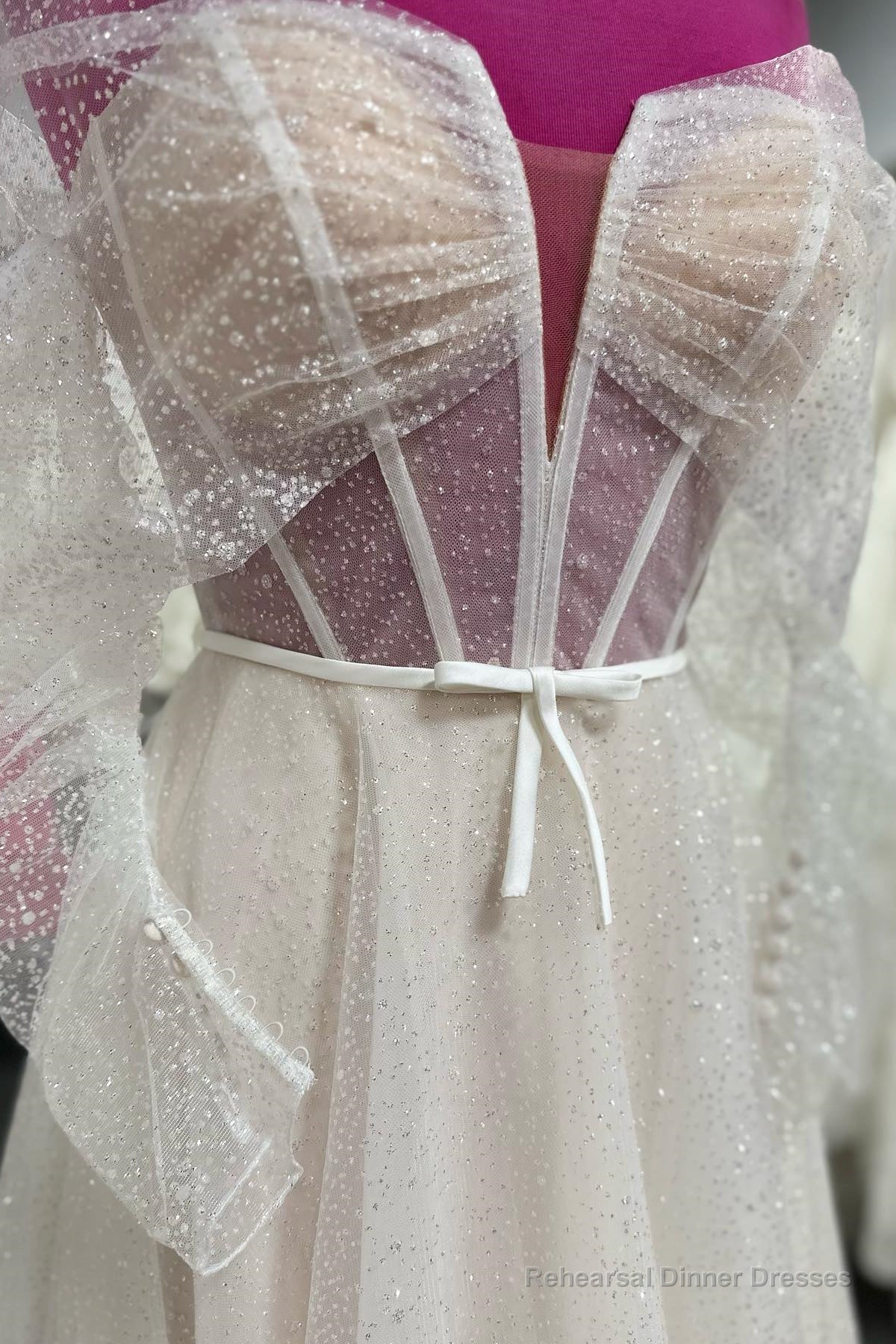 White Off-the-Shoulder Tulle Beaded A-line Long Wedding Dress Secondary image