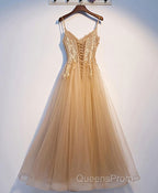 Champagne Tulle Lace Long Evening Prom Dress, Champagne Evening Dress, 9