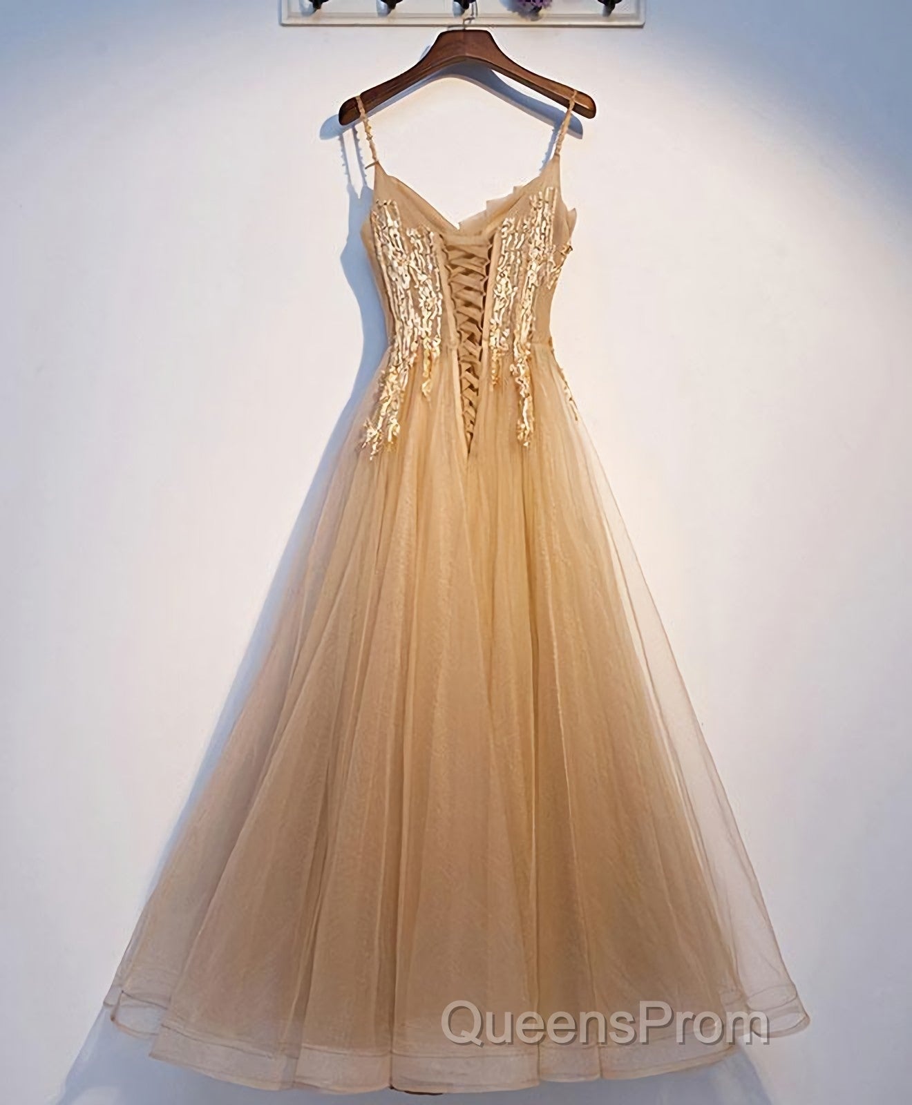 Champagne Tulle Lace Long Evening Prom Dress, Champagne Evening Dress, 9