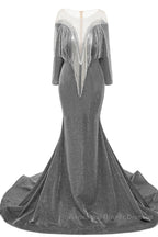 Deep V-neck Shiny Royal Blue Long sleeves Mermaid Semi Formal Prom Dresses