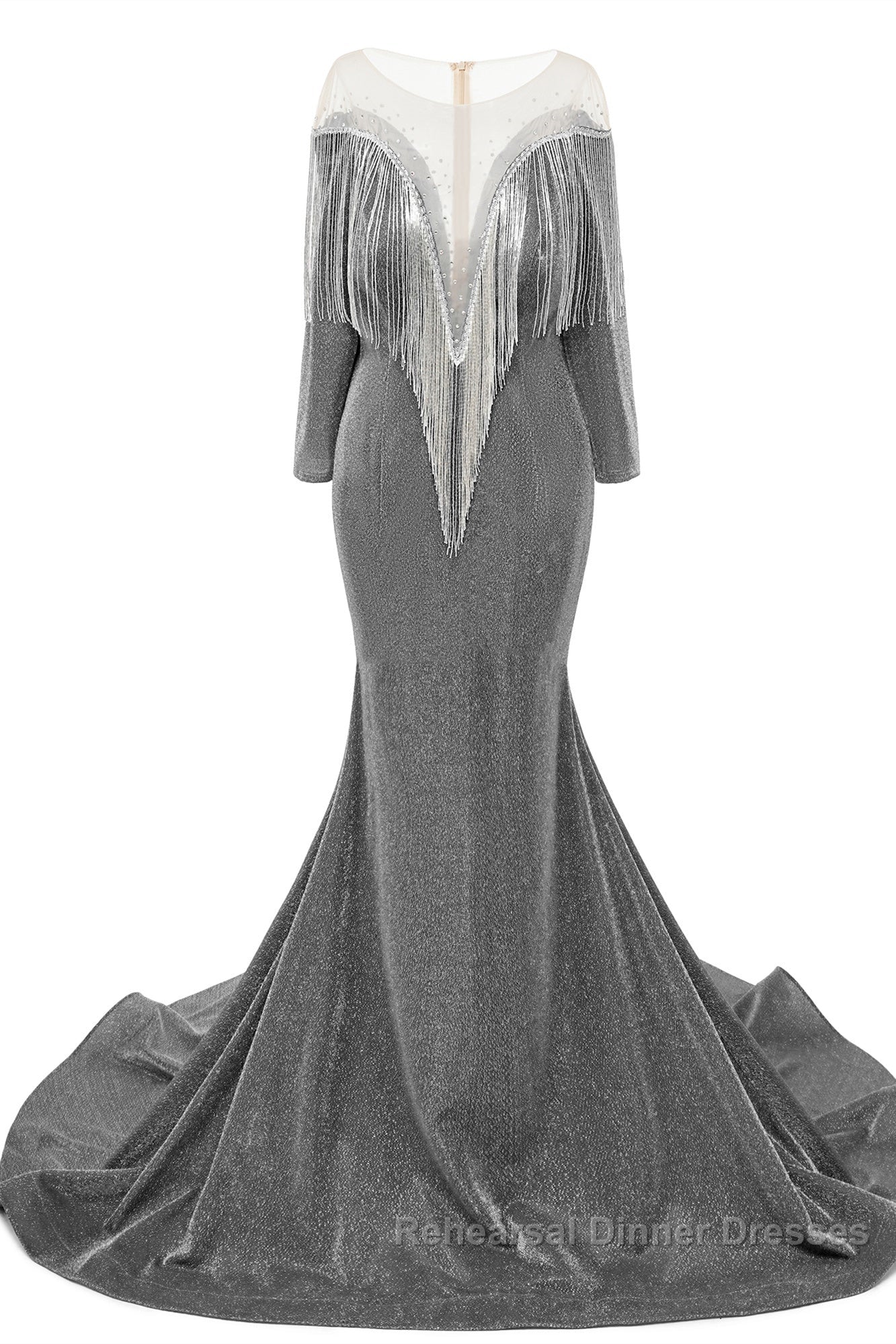 Deep V-neck Shiny Royal Blue Long sleeves Mermaid Semi Formal Prom Dresses