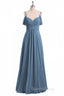 Dusty Blue Chiffon Cold Shoulder A-Line Long Bridesmaid Dress