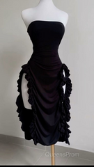 Strapless Midi Length Ruffle Evening Prom Dress Sexy Evening Dress