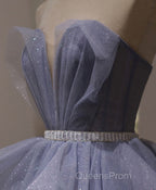 Purple Sweetheart Neck Tulle Sequin Long Evening Prom Dress, Tulle Formal Dress