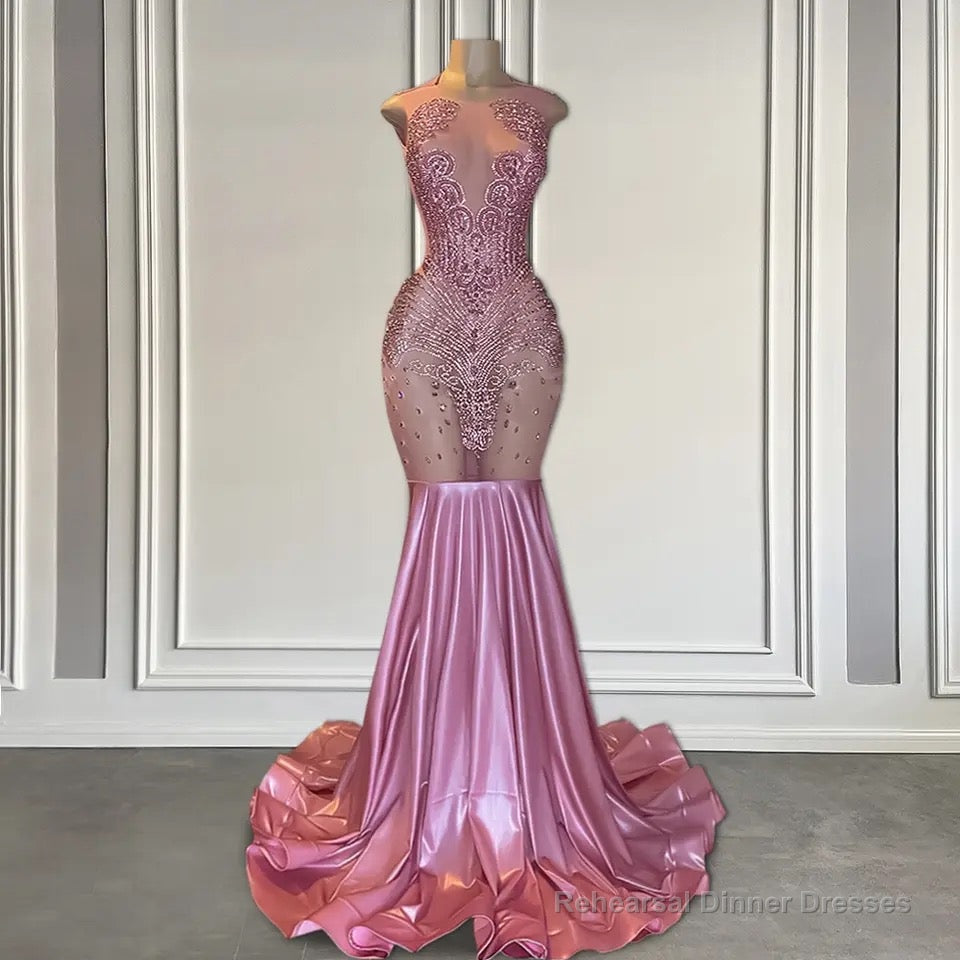 Long Pink Sleeveless Mermaid Prom Dress Featuring Beadings Secondary image