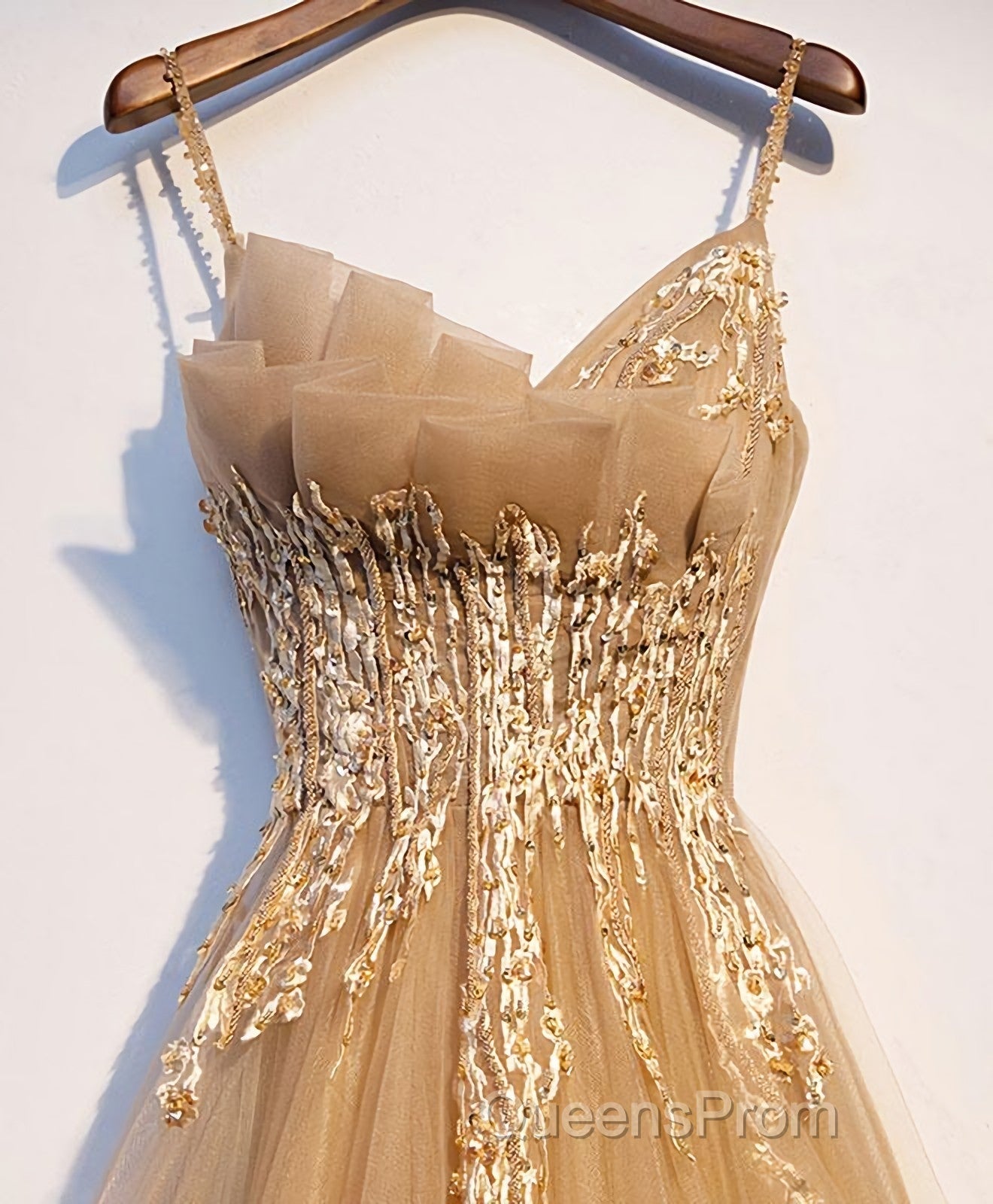 Champagne Tulle Lace Long Evening Prom Dress, Champagne Evening Dress, 9