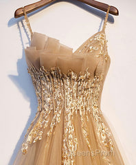 Champagne Tulle Lace Long Evening Prom Dress, Champagne Evening Dress, 9