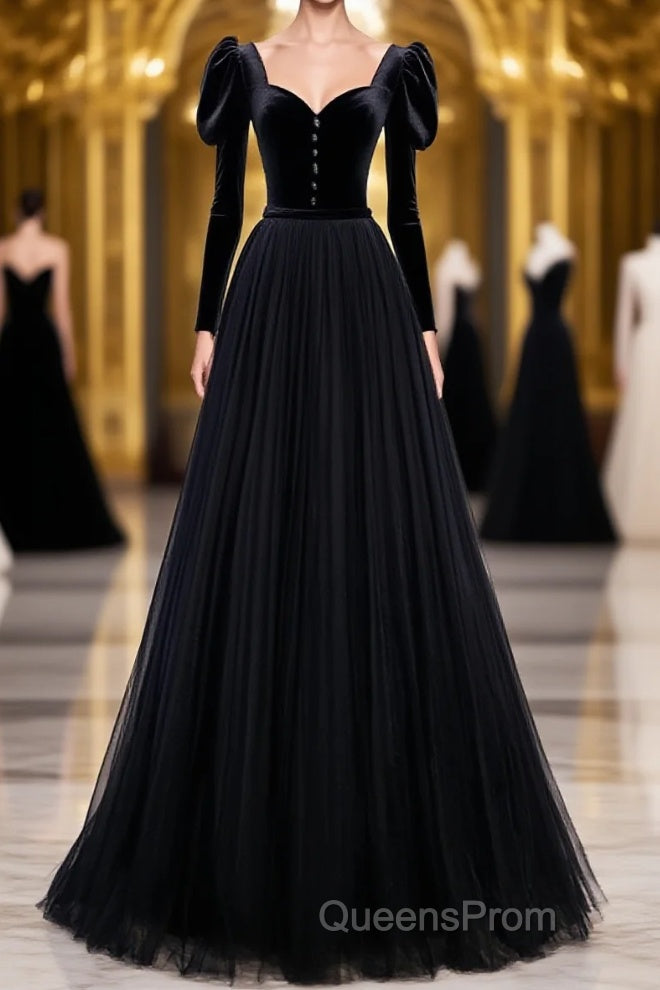 Black Tulle Long Evening Prom Dress, Black Tulle Formal Dress Main image