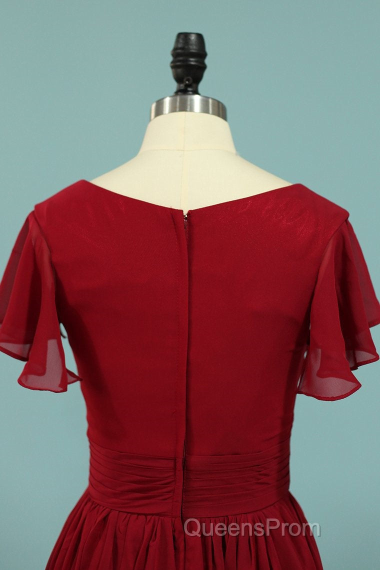 Red Chiffon V-Neck Ruffled A-Line Long Bridesmaid Dress Secondary image