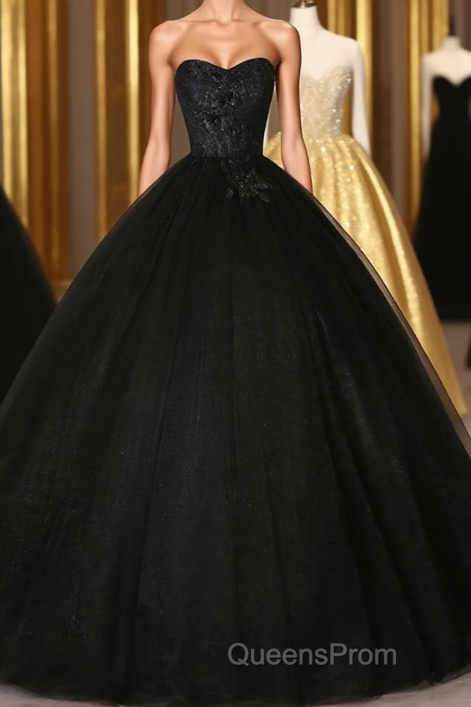 Black Sweetheart Neck Tulle Long Evening Prom Dress, Black Evening Dress