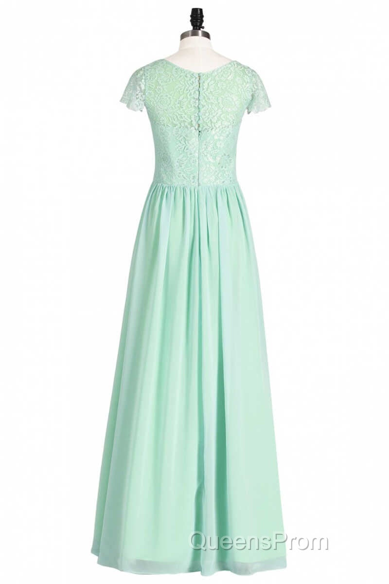 Sage Green Lace and Chiffon Cap Sleeve A-Line Long Bridesmaid Dress Secondary image