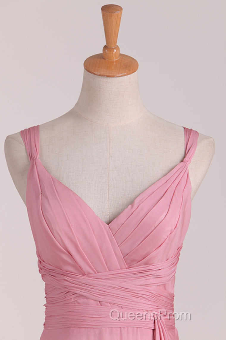 Pink V-Neck Lace-Up Long Bridesmaid Dress Secondary image