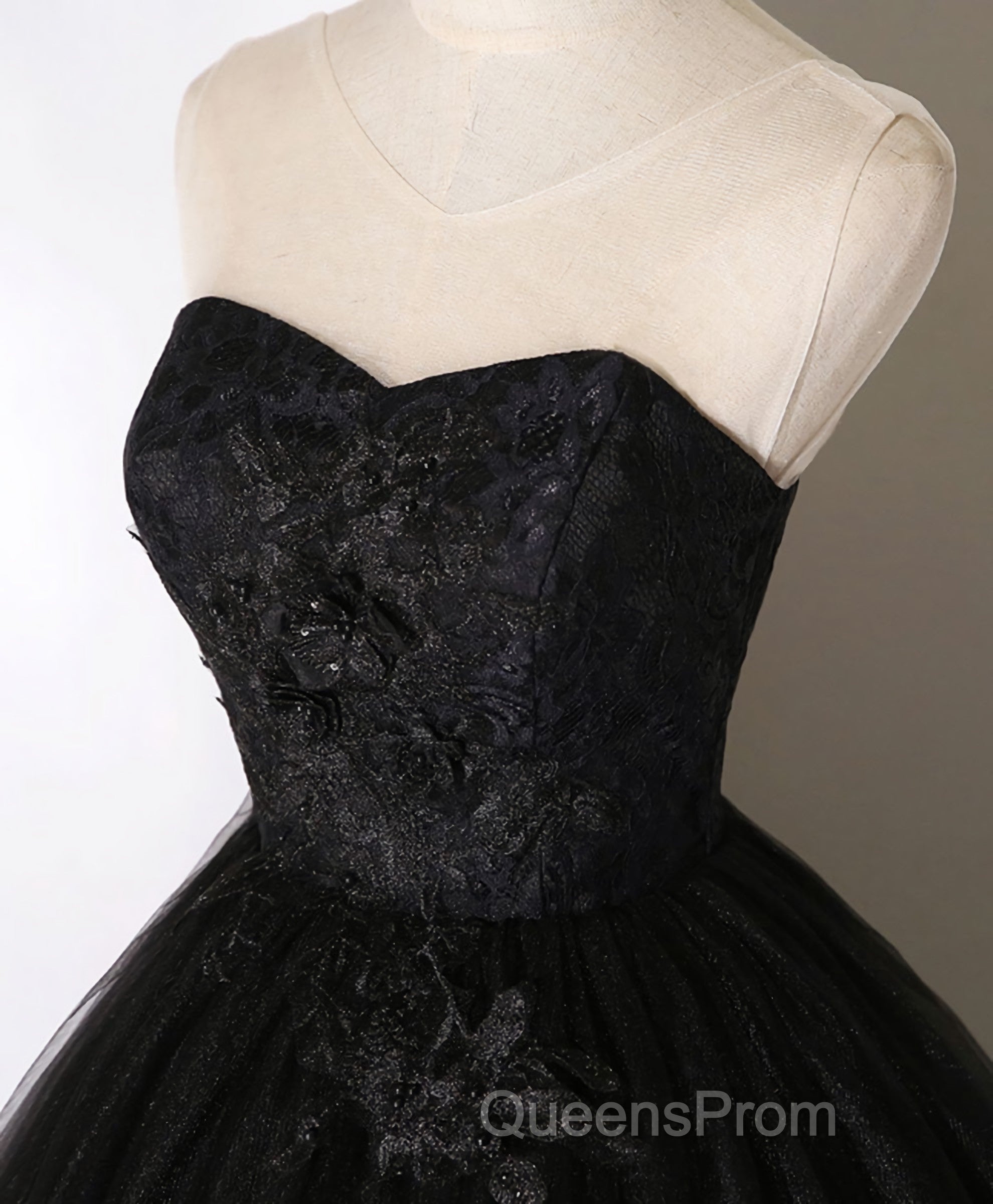 Black Sweetheart Neck Tulle Long Evening Prom Dress, Black Evening Dress