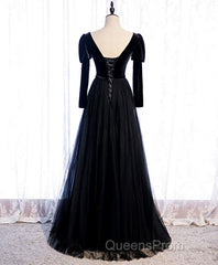Black Tulle Long Evening Prom Dress, Black Tulle Formal Dress
