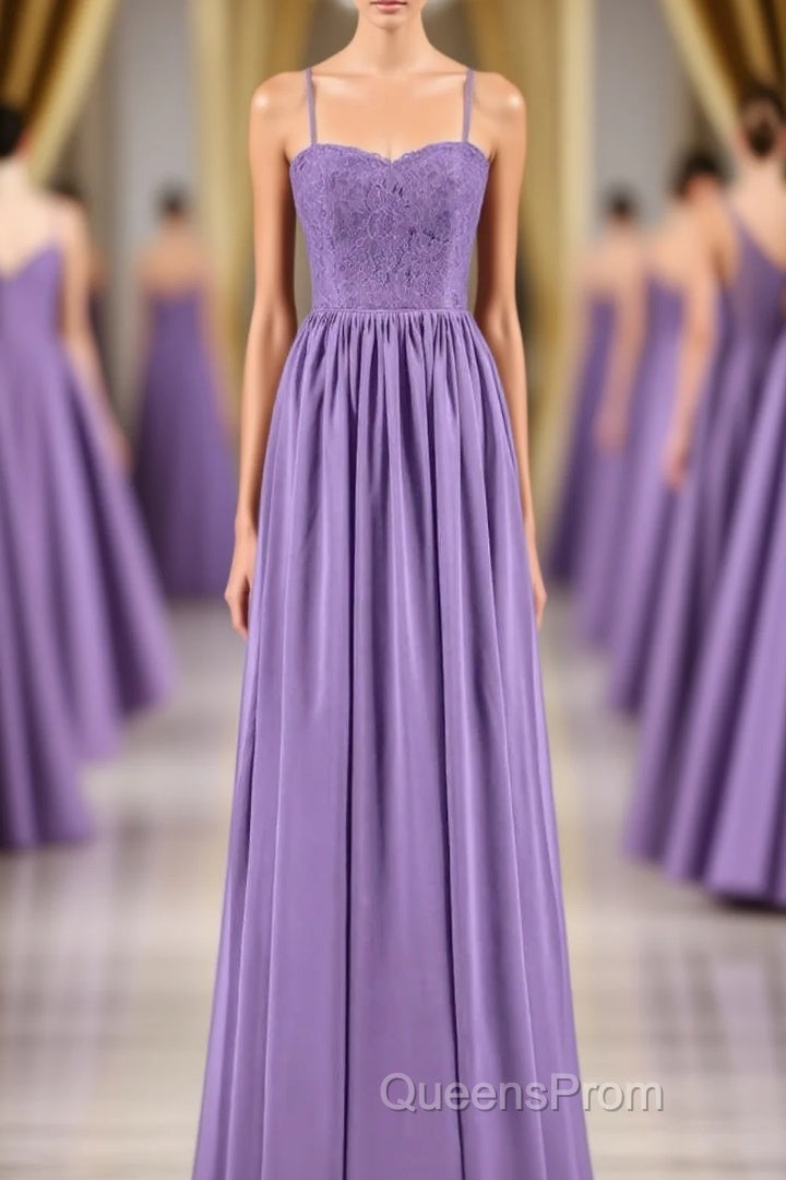 Purple Spaghetti Straps A-Line Long Bridesmaid Dress Main image